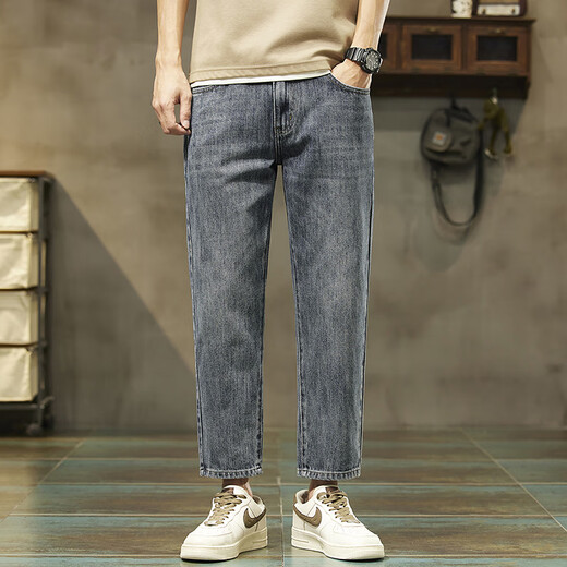 AEMAPE American Apple high-end pure cotton nine-point jeans men's summer thin straight loose trend 2025 new elastic pants 9901 nine-point light blue (summer) thin model 29 sizes (2 feet 2)