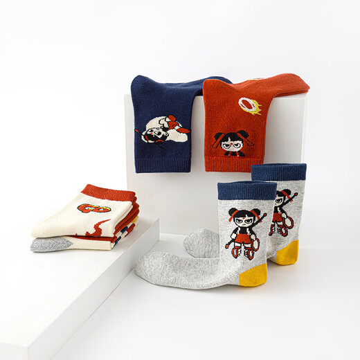 Six-fingered rat Nezha boneless autumn and winter children's socks for boys, big children, mid-tube, long-tube children's spring and autumn thick models