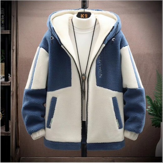 
Playboy lamb velvet jacket men winter loose trend teen junior high school students cotton thickened velvet men's jacket off white XL