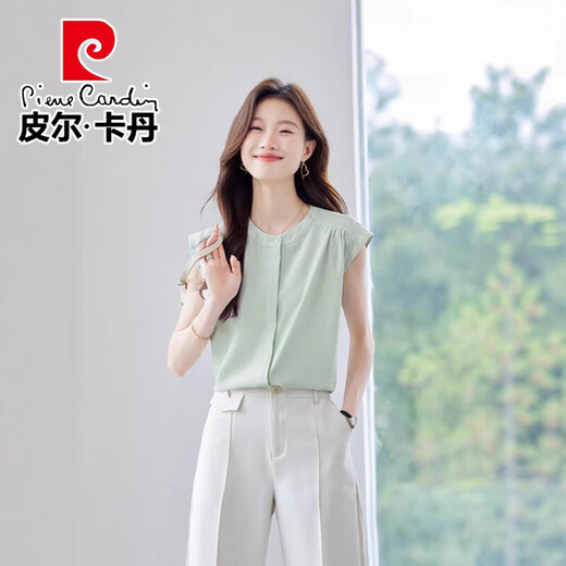 
Pierre cardin puff sleeve contrasting professional shirt for women 2025 summer new solid color simple short-sleeved shirt for women casual top 9900 apricot shirt M