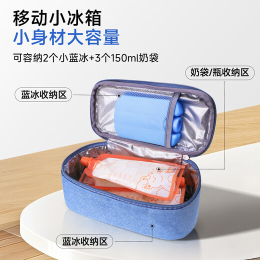 迪福伦背奶包母乳保鲜冰包迷你上班便携冷藏保温储奶防水胰岛素盒 【基础款】水洗蓝+小蓝冰*2