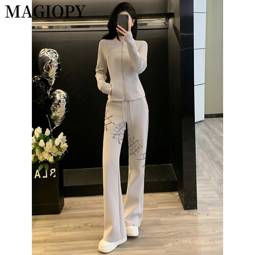 MAGIOPY国际奢侈高档品牌跑步休闲运动套装女春季2025新款修身显瘦薄外套 灰色两件套 M(101-110斤)