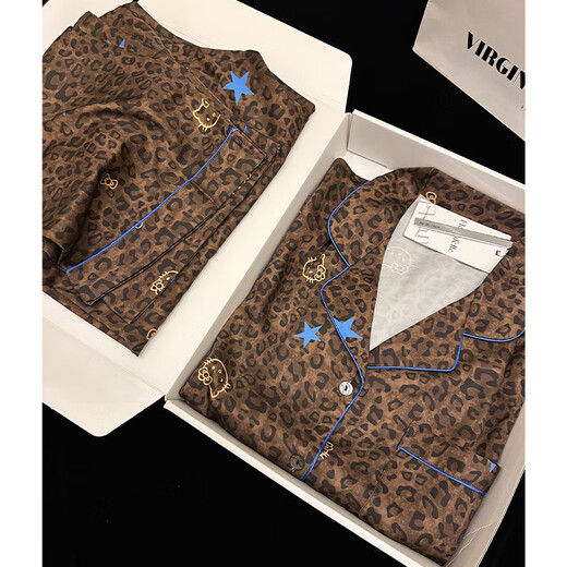 另约网红爆款Hello Kitty豹纹冰丝睡衣女春秋款美拉德长袖家居服套装 25041 豹纹KT M