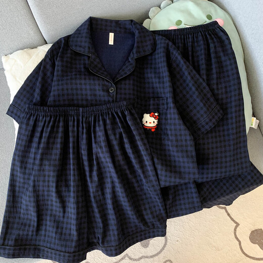 Catman MiiOW pajamas for women in summer pure cotton gauze short-sleeved three-piece set ins Japanese polka dots student summer casual home clothes Yunduo Cotton-9905# Black Love Three-piece Set M [Suggestion 75-100Jin [Jin equals 0.5 kg]]