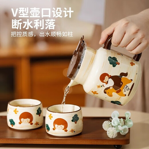 Teacher's Day gift from Wanjiaquan, female teacher's wedding gift, complete tea set for newlyweds, engagement, housewarming and moving gift, Trojan tea set, 1 pot, 4 cups, 1 tray