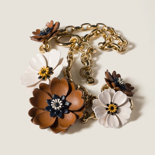 Miu miu [Regalo del Día de San Valentín chino] Miao Miao's Flower Collar Gold/Chalcé White/Cognac