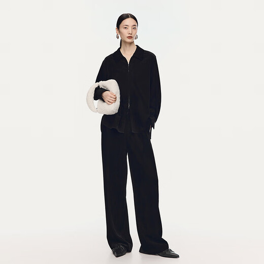 AUM shopping mall same style AUM 2025 winter new corduroy casual zipper shirt black trousers black bottoms L