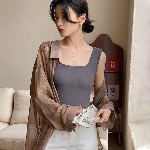 
White U-neck suspender vest for women 2025 new summer slim fit inner base threaded cotton square collar top can be worn outside 1 piece (white) XL code recommended 115-130Jin [Jin equals 0.5 kg]