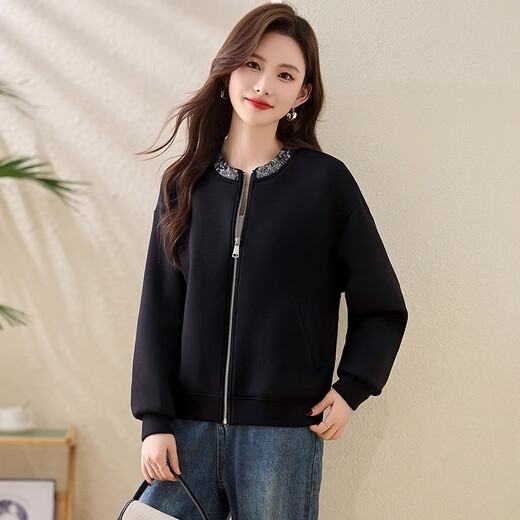 
ROMON (ROMON) jacket for women baseball uniform 2025 spring and autumn new style this year's popular small jacket top short space cotton black M
