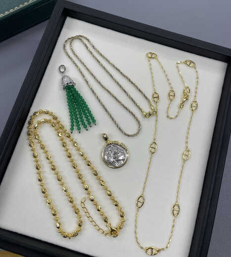 Libiao S925 silver Seiko version k gold craft pendant necklace three-color gold twist chain gold pineapple bead necklace collection gold pig nose chain 50cm long