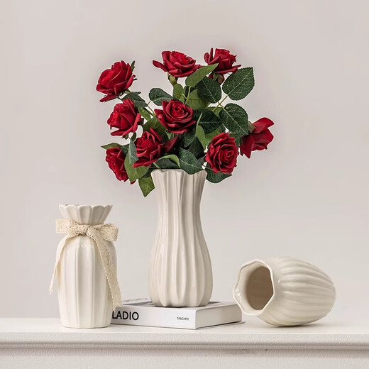 Jinpan European rose flower arrangement vase simple white ceramic flower vessel living room dining table dried flowers fresh flowers hydroponics decorative ornaments Huaze vase 20cm