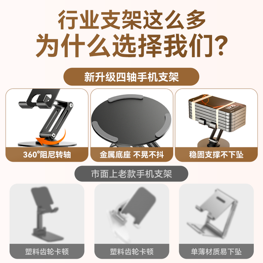 Wise Nation upgraded to full metal丨four-axis lift mobile phone holder tablet iPad holder two-in-one universal 360 rotation support placement rack compact bedside office