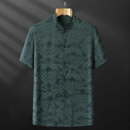 
SMVP Tang suit summer mulberry silk men's suit silk middle-aged and elderly short-sleeved thin shirt cotton dad summer suit grandpa China gray-blue top average size 3890-100Jin [Jin equals 0.5 kg]