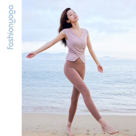 
Fansheng Yoga Fashion, Simple and Comfortable Design V-neck Casual Waist Slimming Outer Vest Outer F14223 Soft Powder S