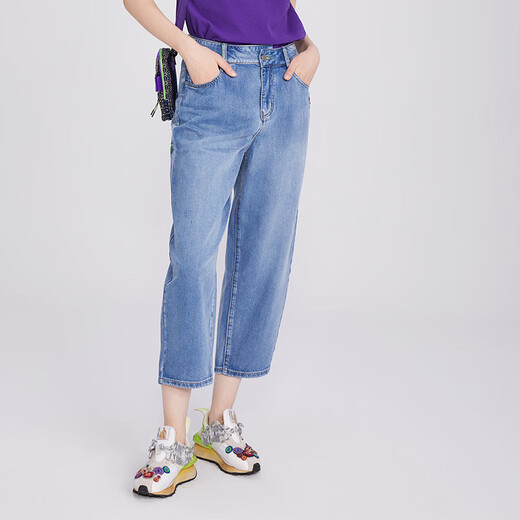 Yuyu Brand Women's Jeans Women's 2025 New Loose Cotton Straight-Tight Casual Washed Pants Versatile FGHB6027 Denim Blue M