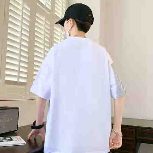VZVJ short-sleeved men's summer fashion brand letter printing round neck half-sleeved T-shirt American casual men's plus size loose T-shirt D693 white M size 90-110Jin[Jin equals 0.5 kg]