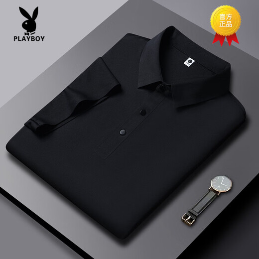 花花公子（PLAYBOY）高端2025夏季新款冰丝短袖T恤男薄款透气半袖POLO衫商务翻领冰丝 PM-12358灰蓝 4XL