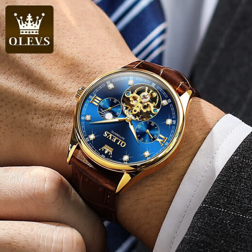 OLEVS Swiss certified couple watches A pair of fully automatic mechanical watch hollow flywheel luminous waterproof men and women watches 3601 room blue 6636 rose blue couple free engraving