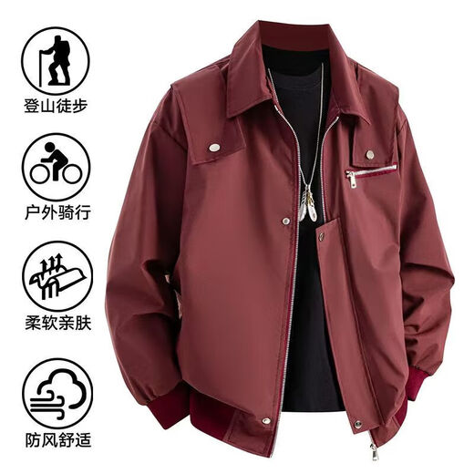 Mountain outdoor jacket men's American retro functional college style baseball uniform jacket simple coach flight suit jacket high quality heavy upgrade black XL recommended weight 120-135 Jin Jin equals 0.5 kg can be worn