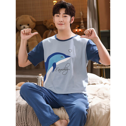 Jin Chong Datong pajamas 12-15 years old men's short-sleeved trousers in summer teenagers 15-16-17 years old junior high school students set bright yellow 3527 gray three-frame short-sleeved trousers 170 Standard version - men's L size 160-170C