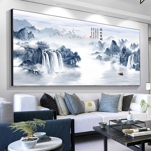 Jiangong Jiahe Wanshixing Sala de estar Decoración de la sala Pintura de paisaje Sofá Fondo de pared Pintura de pared de pared Calligrafía y pintura Nuevo chino Atmosférico Central Hall CT-833 [Home] Modelo de imagen principal 01 [Producto terminado de Plexiglass] + Marco de aleación de aluminio (((