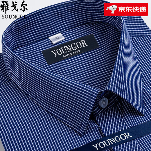 雅戈尔旗舰官方店短袖衬衫男士夏季中年休闲商务免烫格子职业衬衣服 短袖DX6636 39 建议【95-115斤】