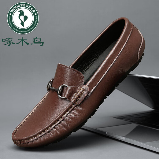 Woodpecker 2025 Automne Nouveaux chaussures de haricots noirs pour hommes Véritable cuir britannique Cuir Cuir Chaussures creux de chaussures paresseuses respirantes 9901 Black [Hollow] 38