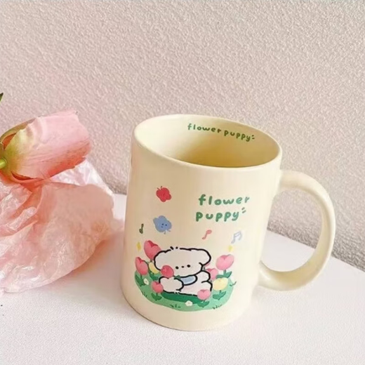 Cream color sitting posture cute Pacha dog mug cup high-looking ceramic cup ins feng shui cup home use off-white puppy cup randomly sent 1 piece 350ml