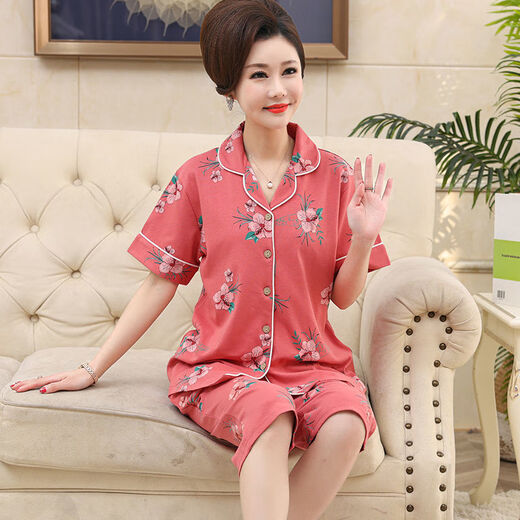 Les parents d'âge moyen et âgés de Yalu ont un pyjamas de coton pur pour hommes et femmes pour un pantalon recadré à manches courtes d'été pour les cardigans d'été pour les vêtements à domicile N9863 Picture principale M Femmes célibataires [suggéré 80-95 Jin [Jin équivaut à 0,5 kg]]]