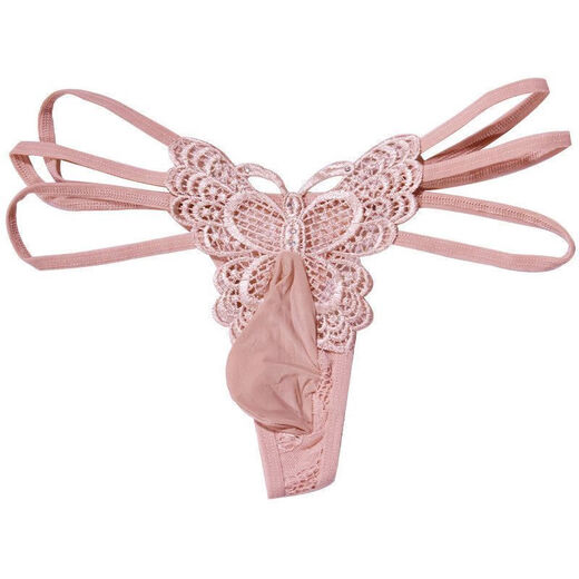 Renduo Sexy Men's GG Set Underwear Lace Thong Transparent Embroidery Boss Sexy Love Silk Temptation Low Waist Black One Size JJ Bag