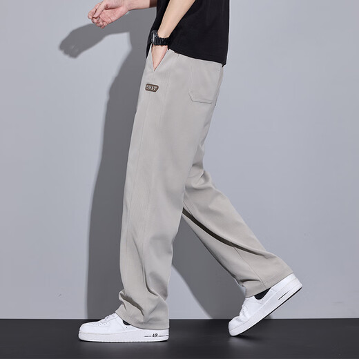 皮尔卡丹（pierre cardin）超薄冰丝裤休闲裤男生夏季薄款透气阔腿长裤子宽松直筒运动裤 6623白色 M [推荐90-110斤]