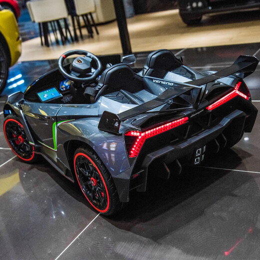 Xingchenhao Lamborghini children's electric car four-wheeled with remote control toy car can seat men and women baby two-seater stroller, painted silver MP4 LCD screen + four-wheel drive + leather seat + soft tire, double seat + scissor door + Bluetooth + music + swing
