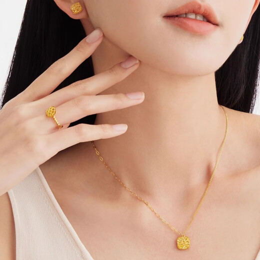 Ji Bochi pure gold-wrapped silver sugar cube pendant G24K gold sparkling sugar cube necklace small sugar cube series birthday gift sugar cube pendant
