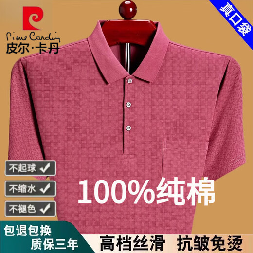 皮尔卡丹（pierre cardin）短袖T恤男士真口袋翻领纯棉休闲宽松中老年POLO打底衫半袖男 蓝色6636 M 165建议90-115斤穿