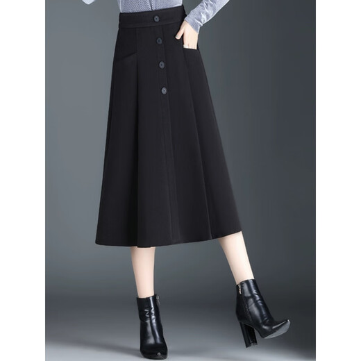 ROMON Woolen A-Line Skirt Women's Spring, Autumn and Winter New Umbrella Skirt Mid-Length Slim Style Elastic Waist Pleated Skirt Brown M Recommended 85-100 Jin Jin equals 0.5 kg