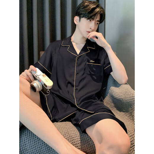 胖东来DL同款睡衣男夏季夏天薄款短袖青少年可外穿男士2025新款家 12532【云朵棉绉布款】 L _(建议身高170左右，体重100-