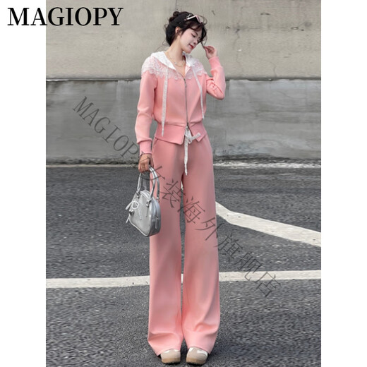 MAGIOPY国际奢侈高档品牌chic韩版休闲运动套装女2025春洋气拼接蕾丝外套 杏色套装 S(100斤以内)