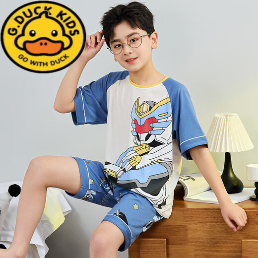 G.DUCKKIDS children's pure cotton boy pajamas summer short-sleeved egg cartoon handsome little boy suit thin home clothes big boy 6636# 170 size 18 height (145-155cm)