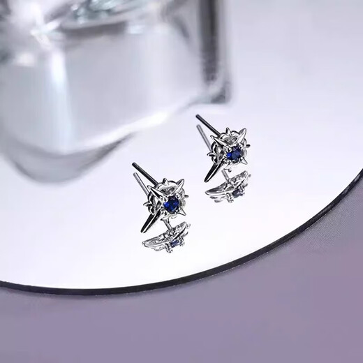 BJYL star's same style earrings for men, handsome and versatile, high-end niche retro light luxury earrings as a birthday gift for boyfriend Blue Polaris earrings single