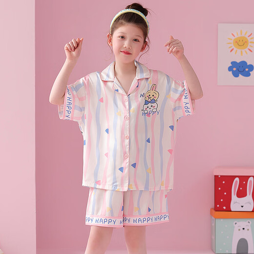 Shiru Meng Frühlings- und Sommer-Revers-Mädchen Sommer-Set Home Anzug Eis und Schnee Seiden-Cartoon Cardigan Pyjamas Kurzarm 6629# (Rainbow Pony) 110 Kinder 8 Größe 100-110 cm 30-40jin [Jin gleich 0,5 kg]