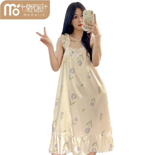 莫代尔睡裙女夏季自带胸垫冰丝凉感吊带睡衣夏天女士甜美可爱家居服春夏 3887【不可拆胸垫】 M 【75-100斤】