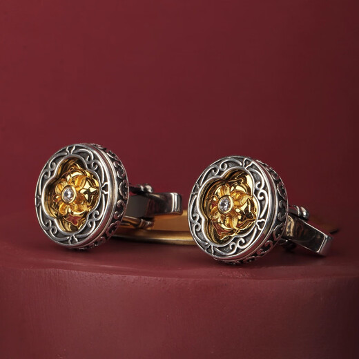 NOSSKISS international luxury brand design medieval cross iris flower element design retro 925 silver series cufflinks golden iris flower