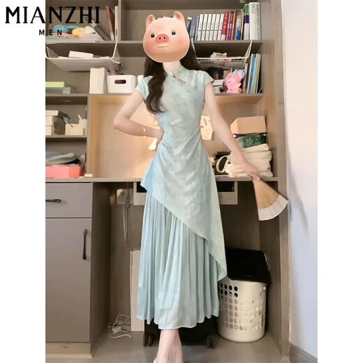 Robe épissée chinoise de style chinois de style coton pour les femmes en été 2025 Nouvelle petite personne Tempérament de taches minces de style chinois jupe 6173 Couleur d'image [haute qualité 58] M 90-100jin [Jin est égal à 0,5 kg]