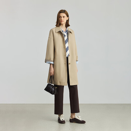 
LILY Dunhuang Series 2025 Autumn New Women's Clothing Retro Elegant Dan Style Long-Low Cotton Commuter Khaki Trench Coat 717 Khaki L