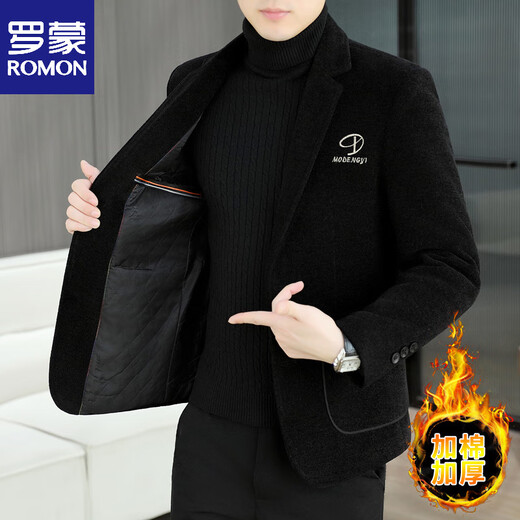 ROMON autumn and winter men's new woolen suit jacket with cotton and thickening casual versatile suit for young and middle-aged men 9917 black 2XL 141-155Jin Jin equals 0.5 kg