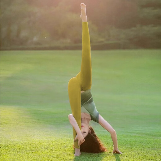 Shuangxiu yoga clothes for women 2025 new high-end and beautiful Pilates short-sleeved professional training clothes sports running suit summer ink green top leaf yellow pants suit XL 125-135