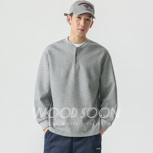 My speed WOODSOON men's sweatshirt 2025 autumn new fashion brand American Henry collar bottoming shirt men's long-sleeved tops floral gray M