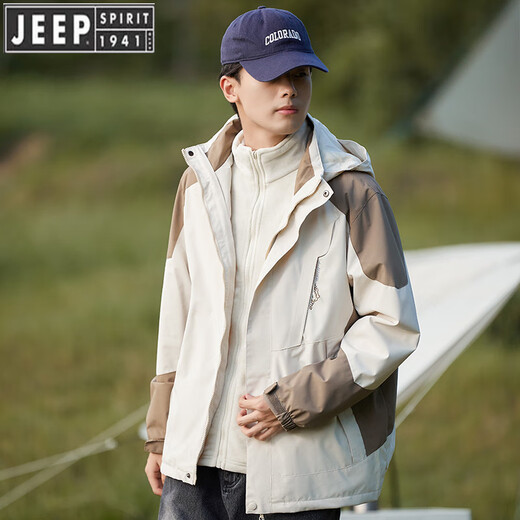 JEEP SPIRIT Jeep Shock Clothes Women's Three-in-One Jacket 2025 New Windproof Waterproof Spring Autumn Winter New Year Wearing Mountaineering Clothes Men's Women's Oak Brown XL