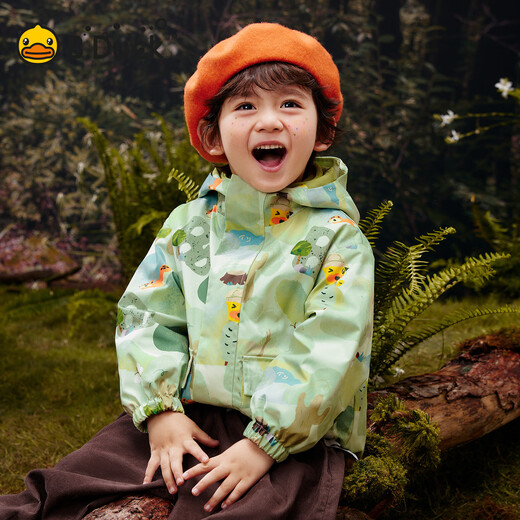 B.Duck Little Yellow Duck Children's Clothing Boys Jacket Three-in-One Children's Three-Proof 2025 Autumn and Winter New Girls Outdoor Two-piece Set Three-Proof Jacket + Warm Velvet Liner Light Grass Green 100 cm (Category A)