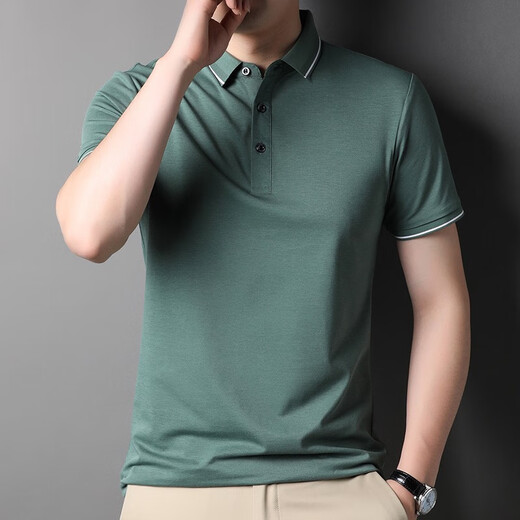 
GY goldlion 2025 summer solid color POLO shirt middle-aged men's summer short-sleeved T-shirt business mercerized cotton casual 6218 black one size 165/105/48